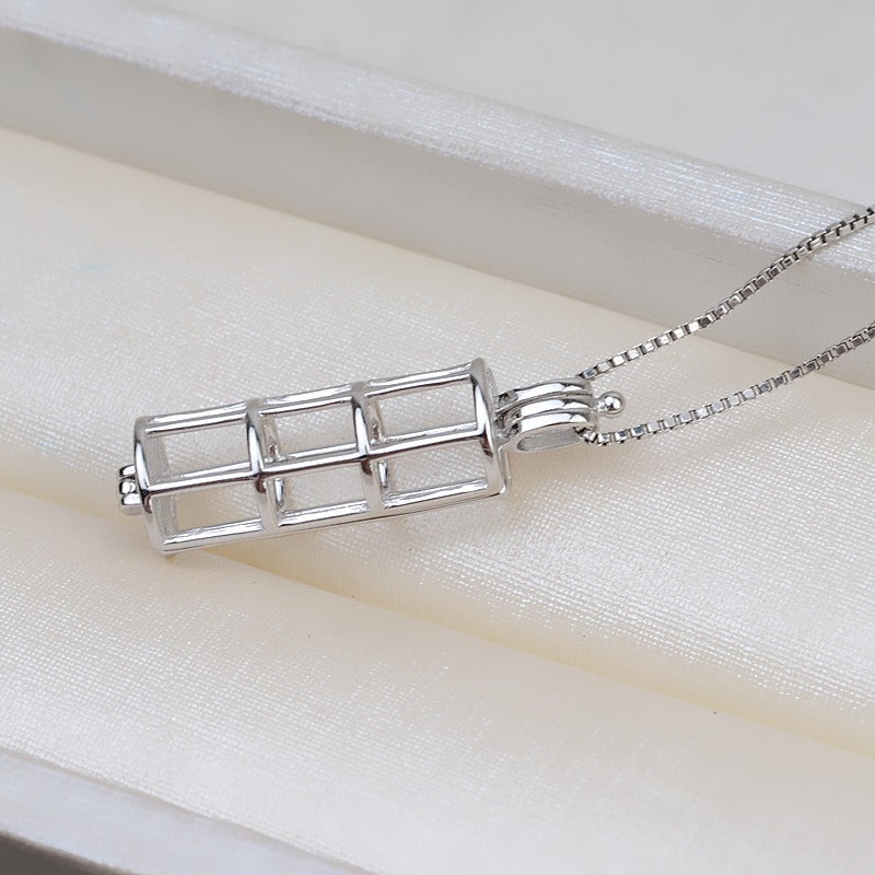 Silver Cylinder Pearl Cage Pendant-Feliz Pearl - Feliz Pearl 