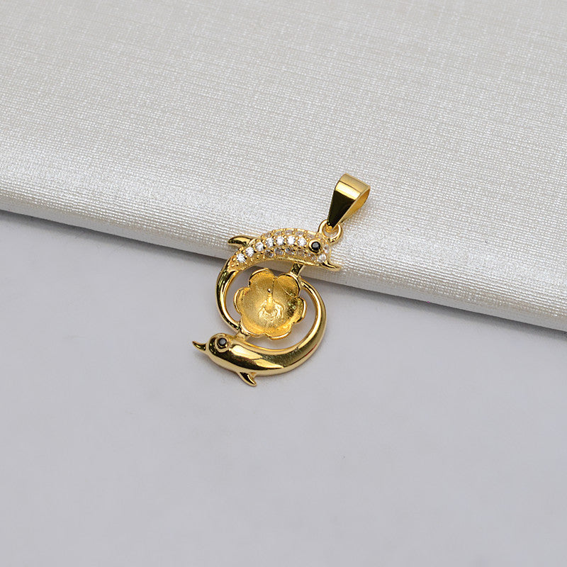 Happy Dolphin Pearl Pendant Mounting-S925 Sterling Silver