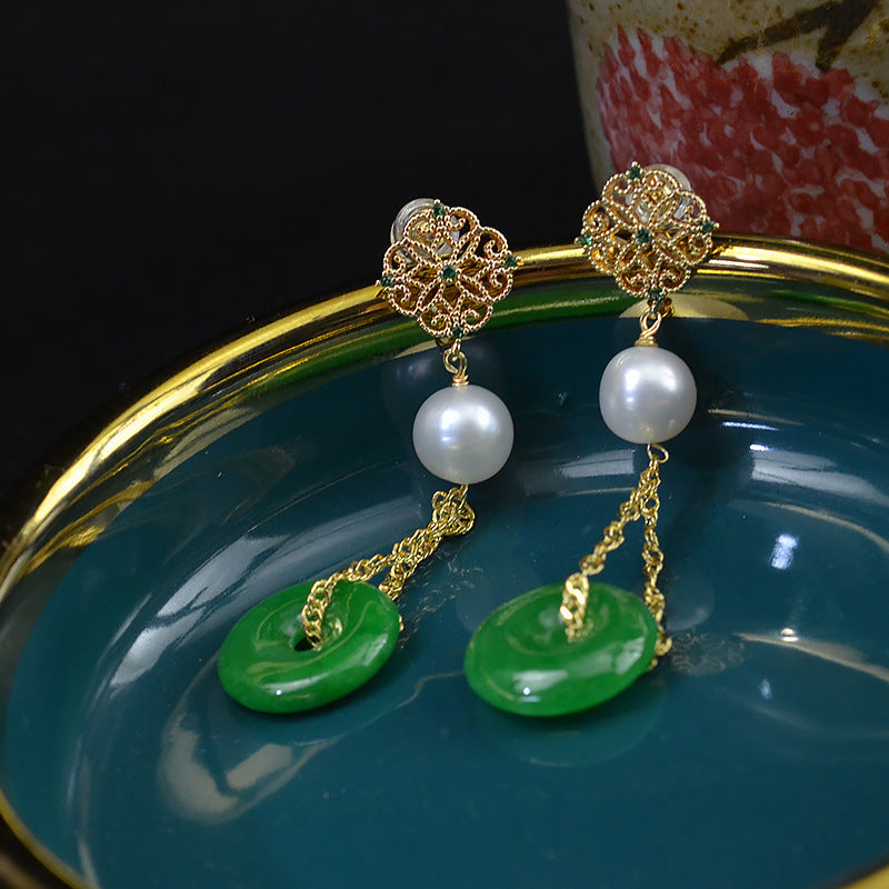 Lucky Jade Freshwater Pearl Dangle Earring