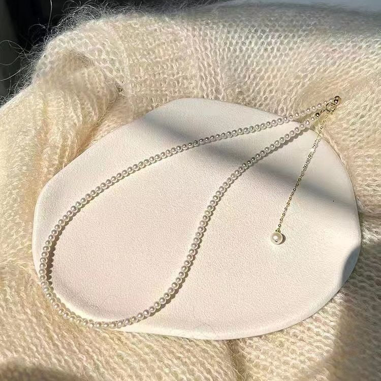 3-4mm near round tiny size freshwater pearl necklace