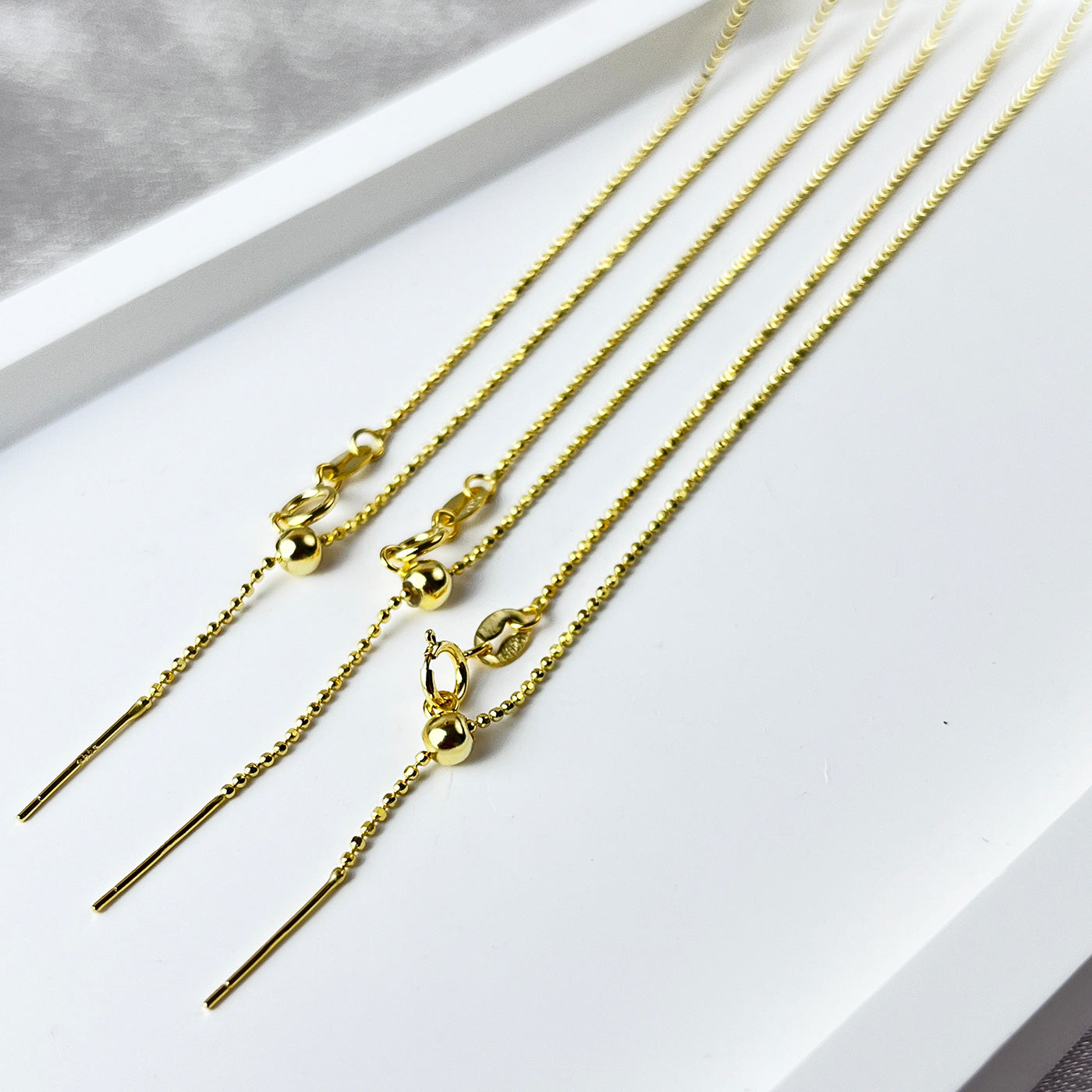 S925 Silver Yellow Gold 1mm Beads Pin Necklace Chain