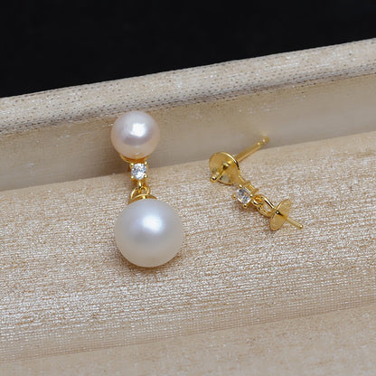 Women Fashion Double Pearls Dangle Earring Settings Wholesale
