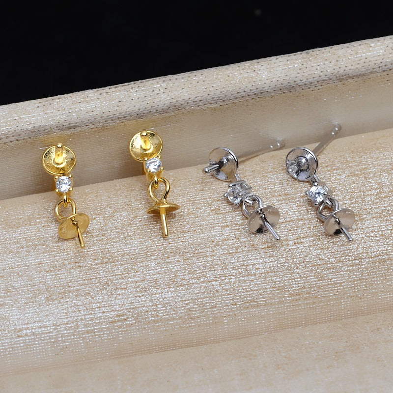 Women Fashion Double Pearls Dangle Earring Settings Wholesale
