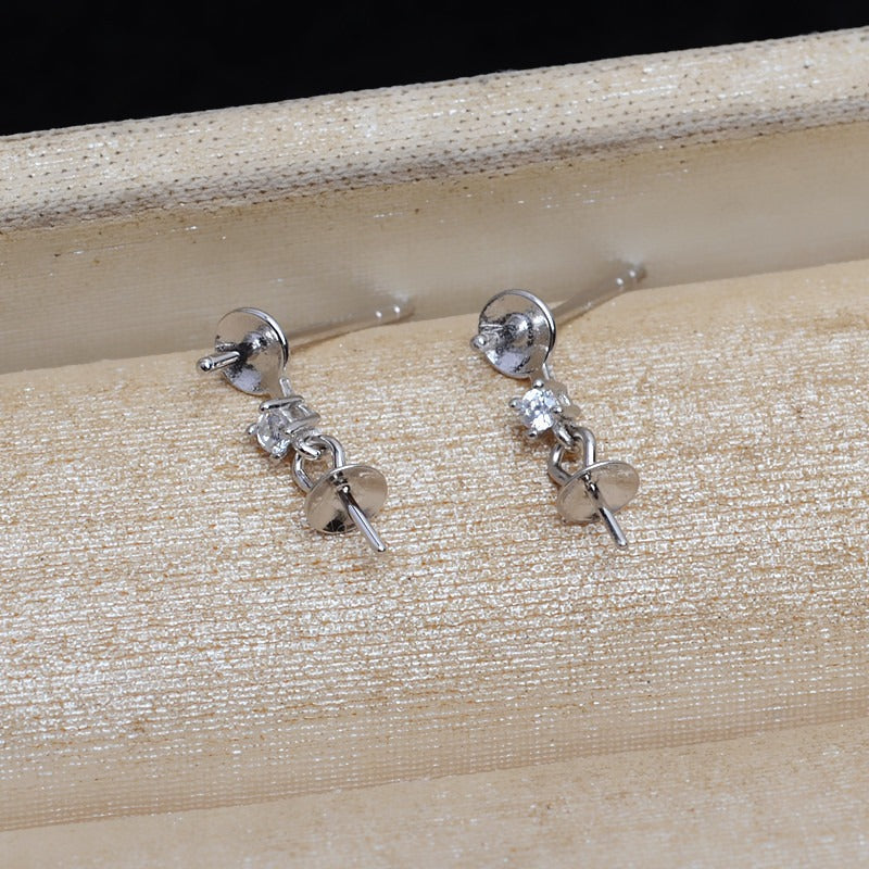 Women Fashion Double Pearls Dangle Earring Settings Wholesale
