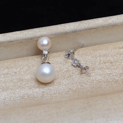 Women Fashion Double Pearls Dangle Earring Settings Wholesale
