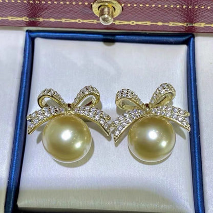 Luxury Women Bow Tie Pearl Earring Setting