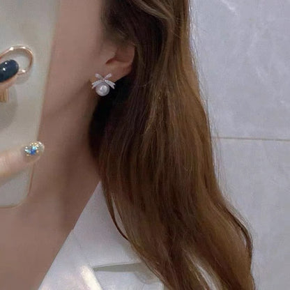 Luxury Women Bow Tie Pearl Earring Setting
