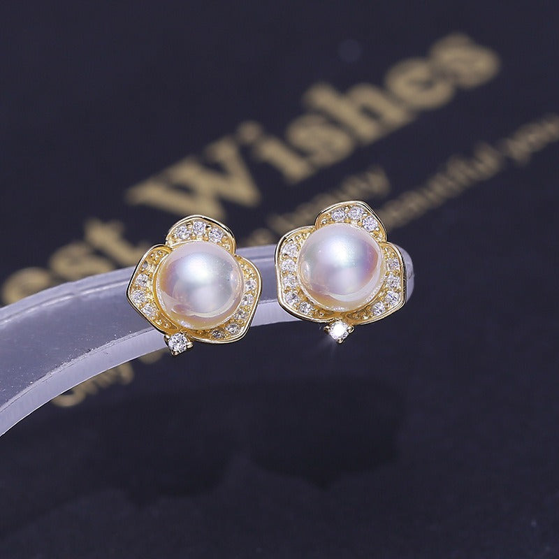 Lovely Rose Women Pearl Stud Earring