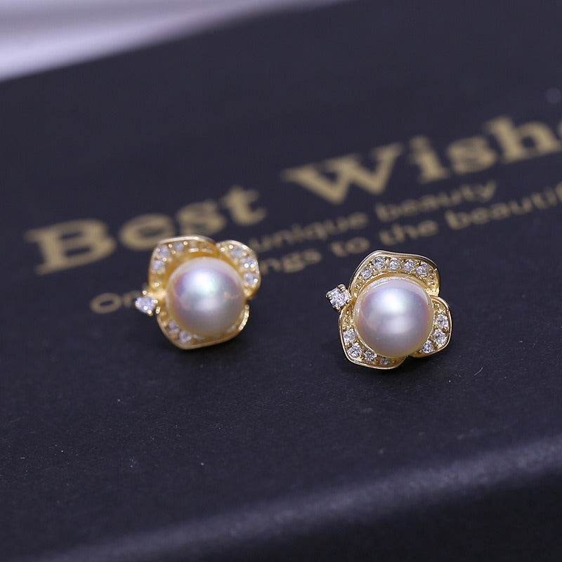 Lovely Rose Women Pearl Stud Earring