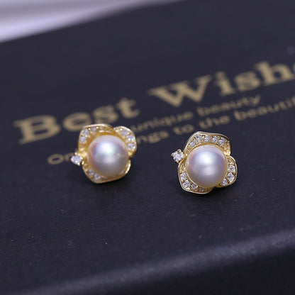 Lovely Rose Women Pearl Stud Earring