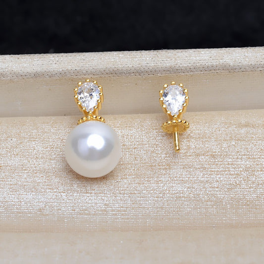 Drop CZ Stud Pearl Earring 