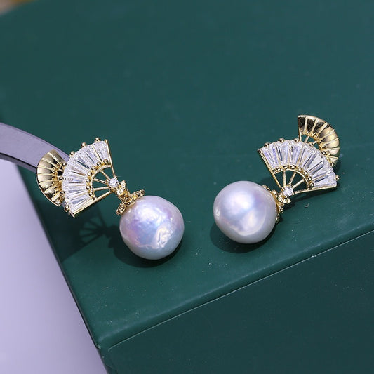 Vintage Fan Design Silver Pearl Earring Setting