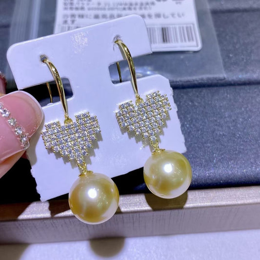 Silver Heart Dangle Hook Pearl Earring
