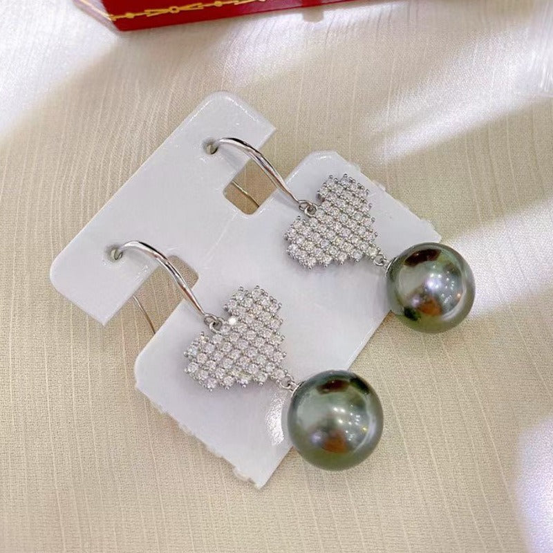 Silver Heart Dangle Hook Pearl Earring