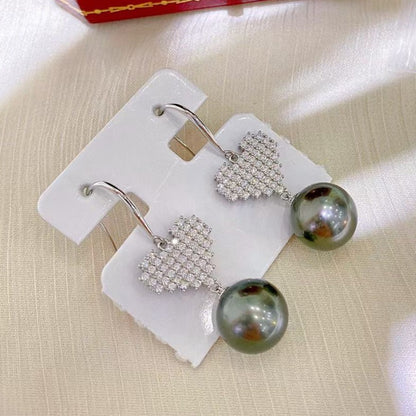 Silver Heart Dangle Hook Pearl Earring