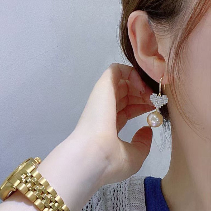 Silver Heart Dangle Hook Pearl Earring