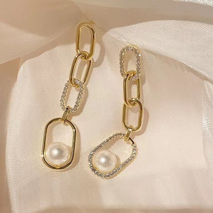 Women Linked Chain Pearl Dangel Earring Setting