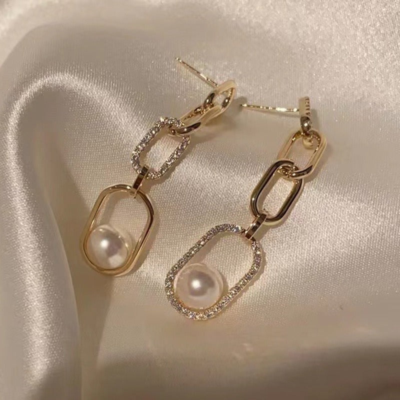 Women Linked Chain Pearl Dangel Earring Setting