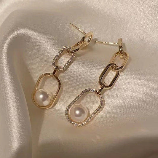 Women Linked Chain Pearl Dangel Earring Setting