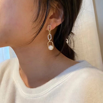 Women Linked Chain Pearl Dangel Earring Setting