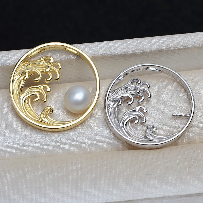 Silver Ocean Wave Pearl Pendant Setting