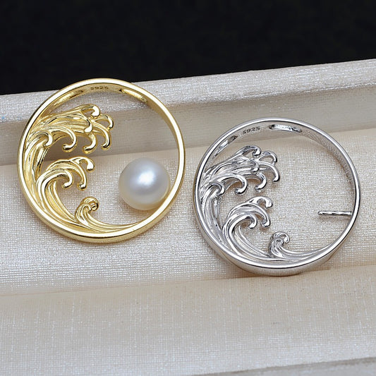 Silver Ocean Wave Pearl Pendant Setting