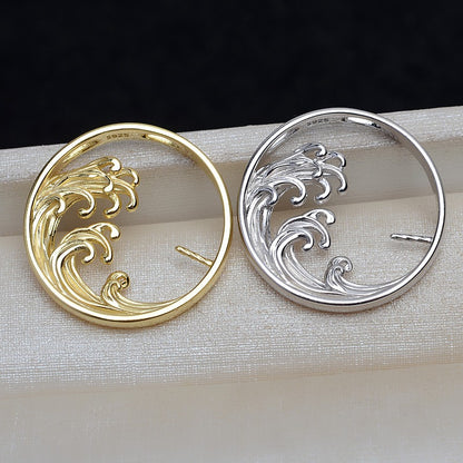 Silver Ocean Wave Pearl Pendant Setting