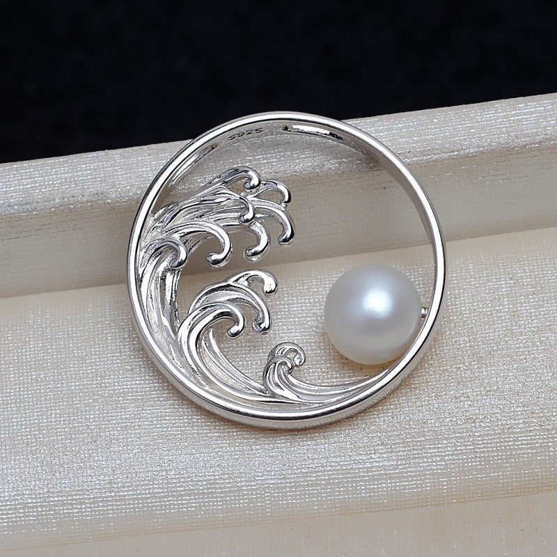 Silver Ocean Wave Pearl Pendant Setting
