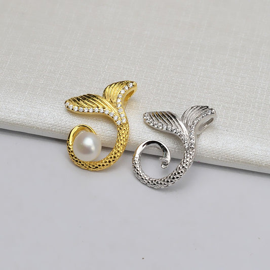 Luxury Silver Mermaid Tail Pearl Pendant Setting