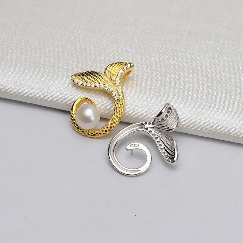 Luxury Silver Mermaid Tail Pearl Pendant Setting