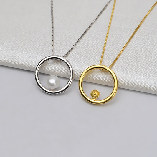 Women Silver Circle Pearl Pendant Setting
