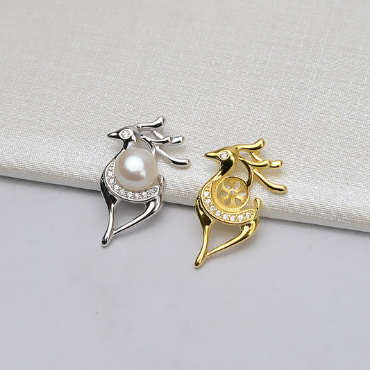 S925 Silver Reindeer Pearl Pendant Setting