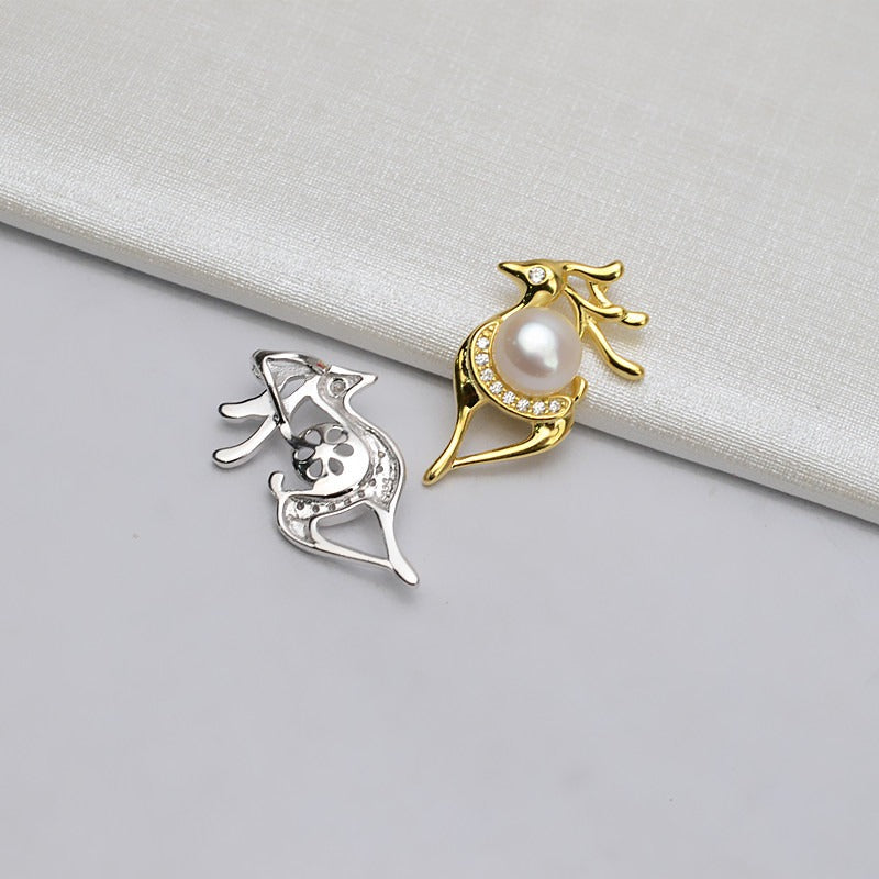 S925 Silver Reindeer Pearl Pendant Setting