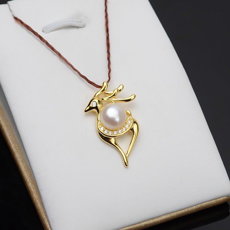 S925 Silver Reindeer Pearl Pendant Setting