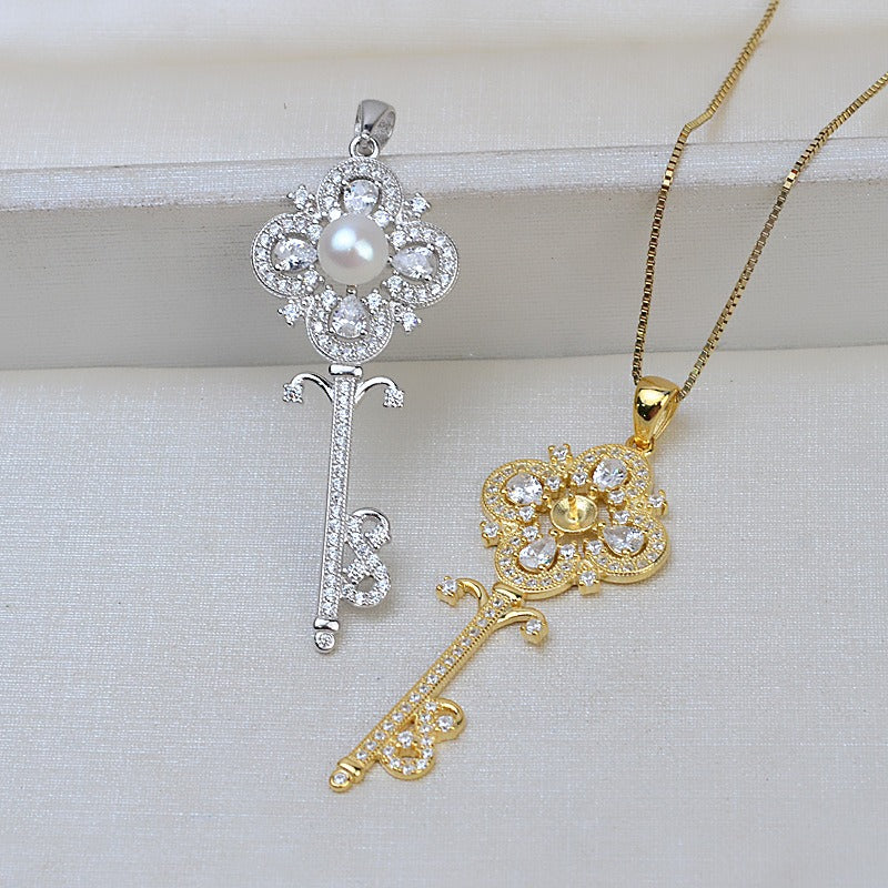 Silver Luxury Key Pearl Pendant Setting