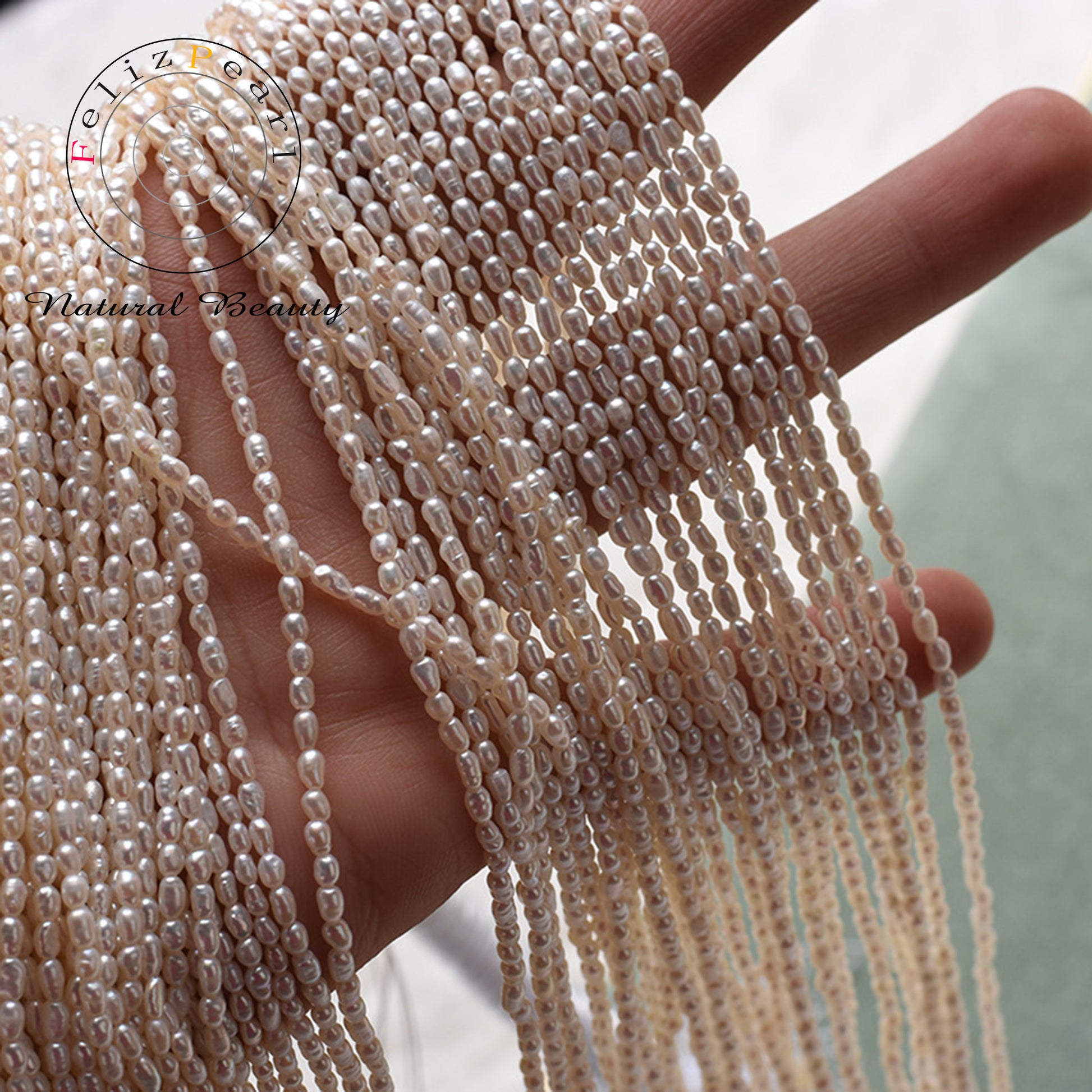 AAA Tiny size 2-2.5mm Rice Pearl Strands - Feliz Pearl 