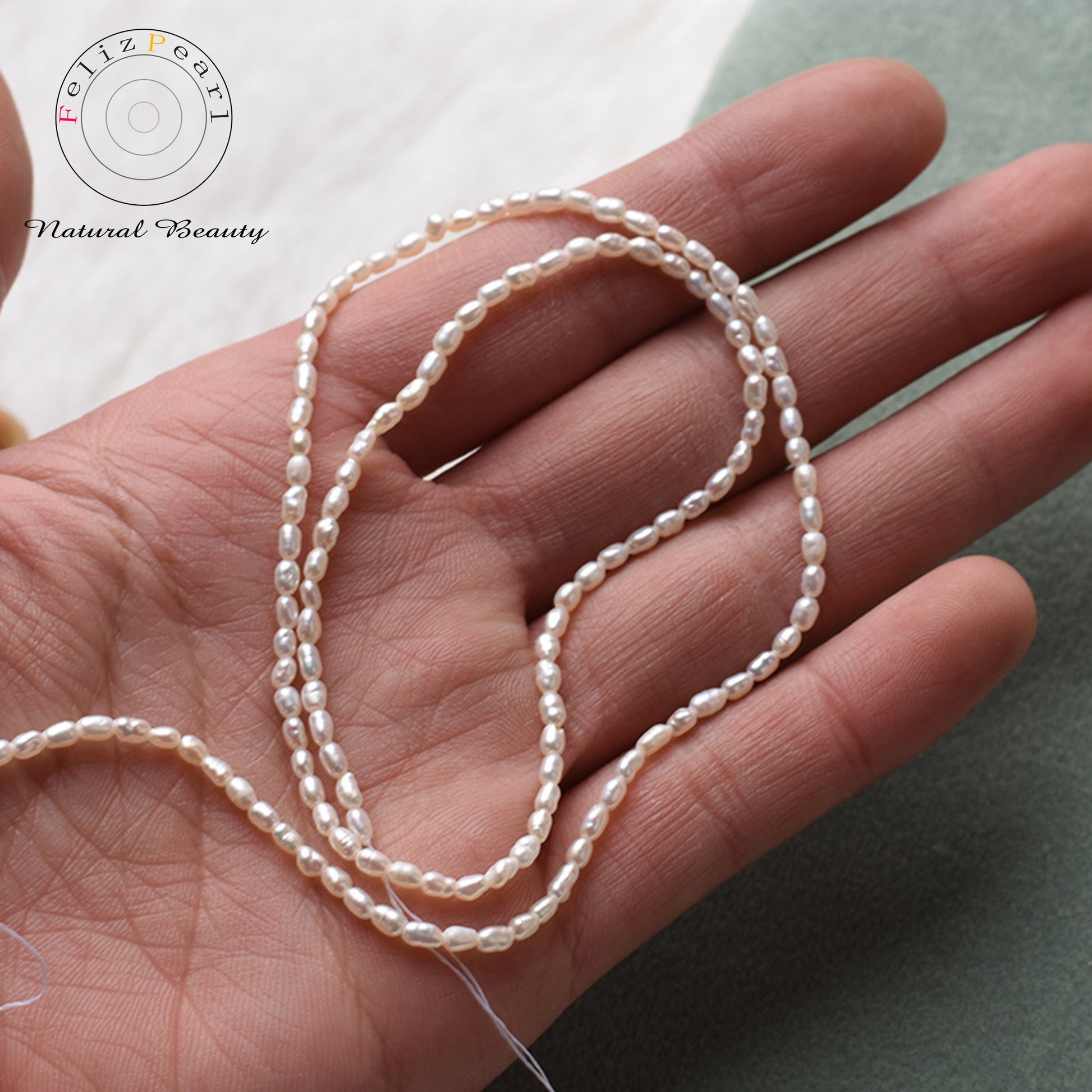 AAA Tiny size 2-2.5mm Rice Pearl Strands - Feliz Pearl 
