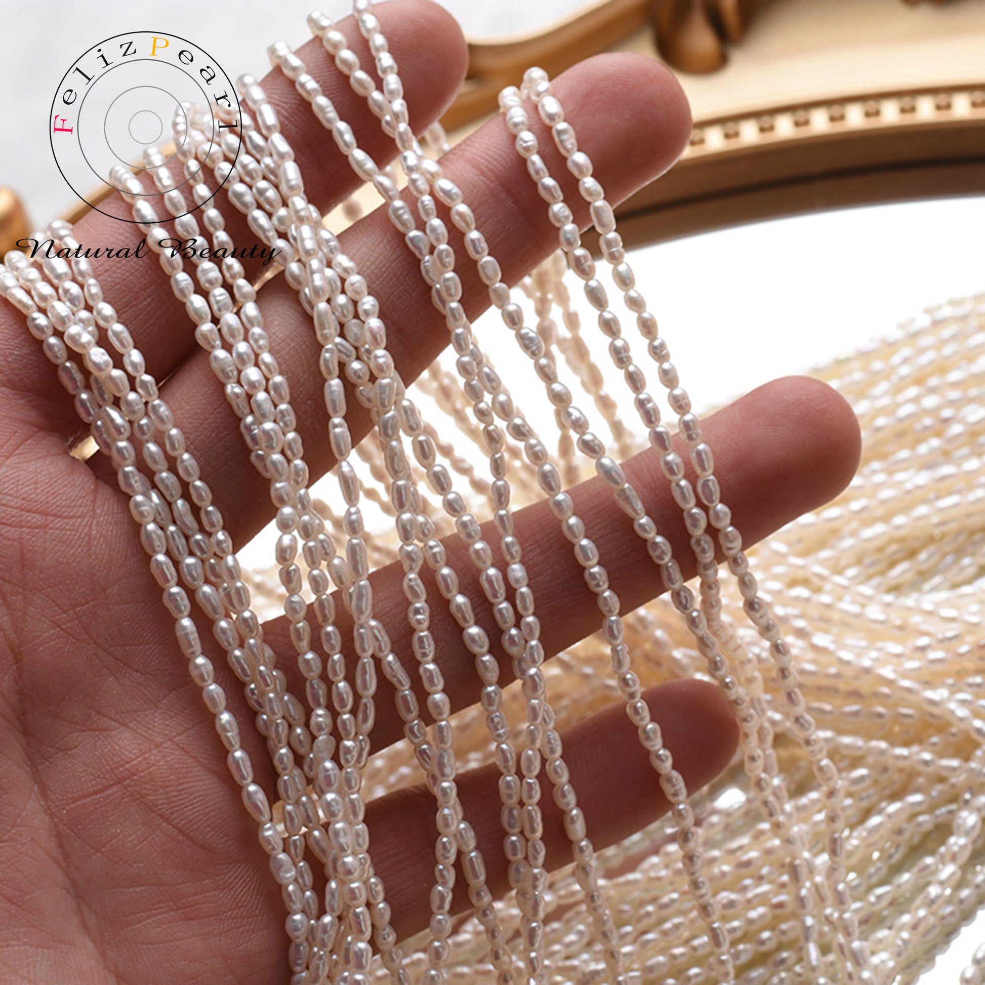 AAA Tiny size 2-2.5mm Rice Pearl Strands - Feliz Pearl 