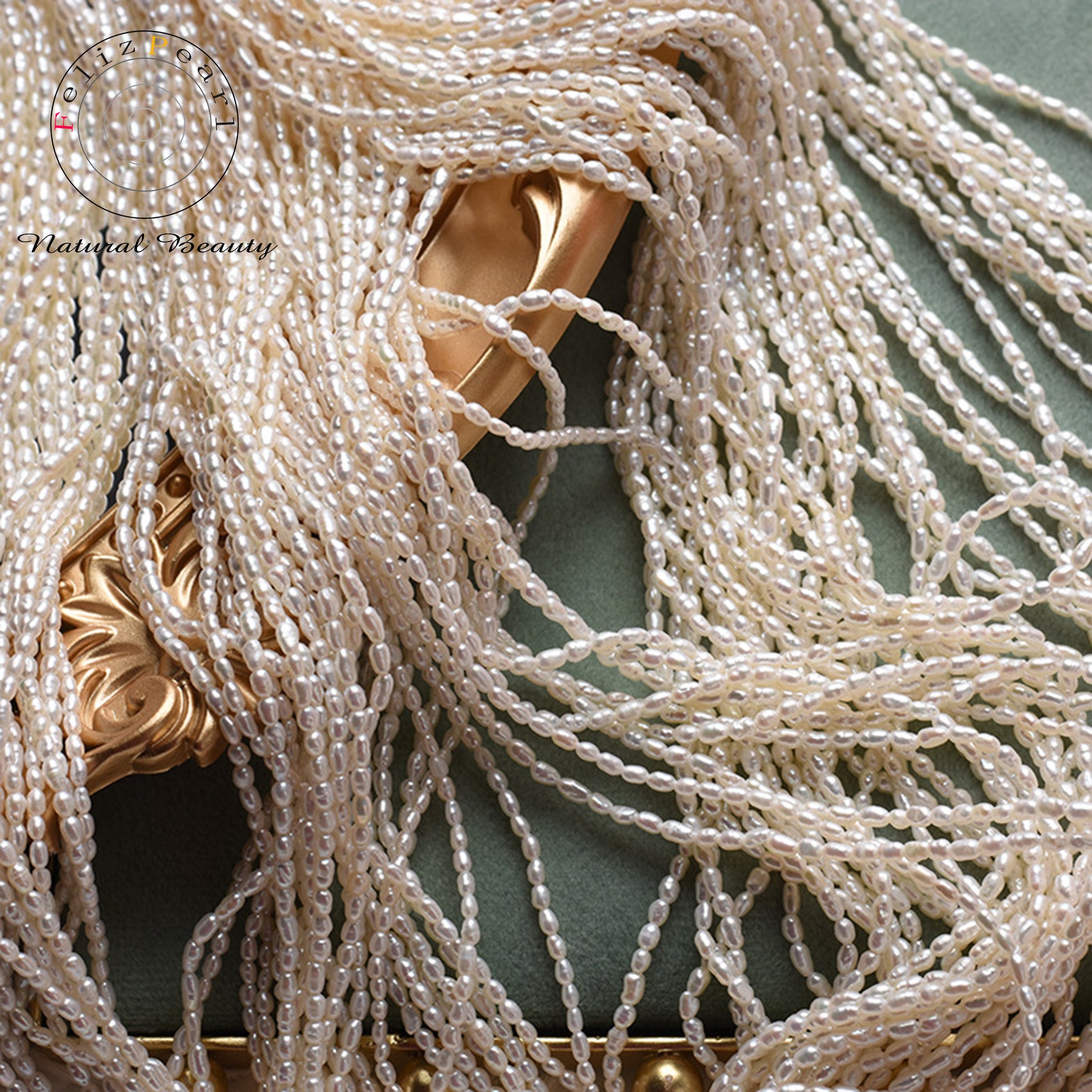 AAA Tiny size 2-2.5mm Rice Pearl Strands - Feliz Pearl 