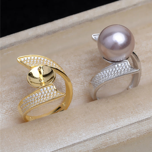 Cubic Zirconia Ribbon Pearl Ring Mounting-S925 Sterling Silver - Feliz Pearl 