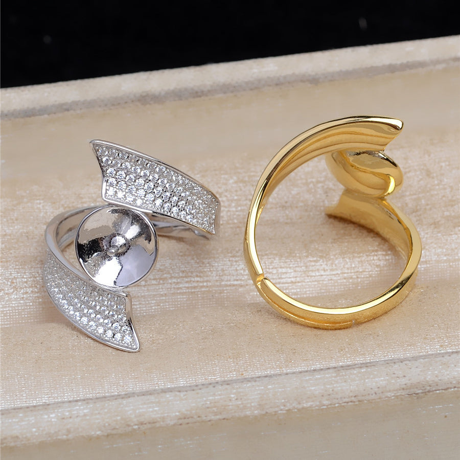 Cubic Zirconia Ribbon Pearl Ring Mounting-S925 Sterling Silver - Feliz Pearl 