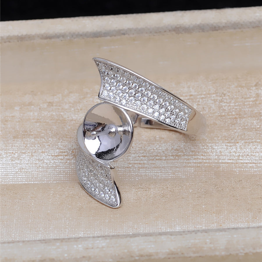 Cubic Zirconia Ribbon Pearl Ring Mounting-S925 Sterling Silver - Feliz Pearl 