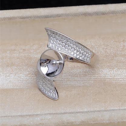 Cubic Zirconia Ribbon Pearl Ring Mounting-S925 Sterling Silver - Feliz Pearl 