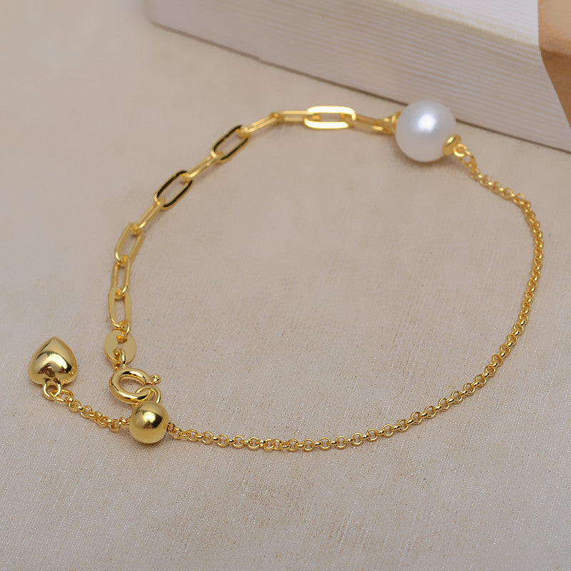 Heart Chain Bracelet Pearl Bracelet Setting-S925 Sterling Silver - Feliz Pearl 