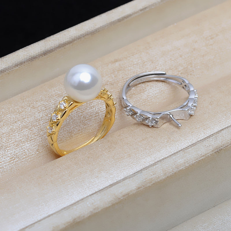 Luxiry Cubic Zirconia Pearl Ring Mountings-S925 Sterling Silver - Feliz Pearl 