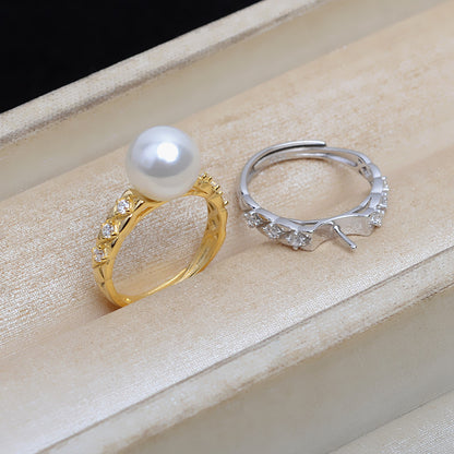 Luxiry Cubic Zirconia Pearl Ring Mountings-S925 Sterling Silver - Feliz Pearl 