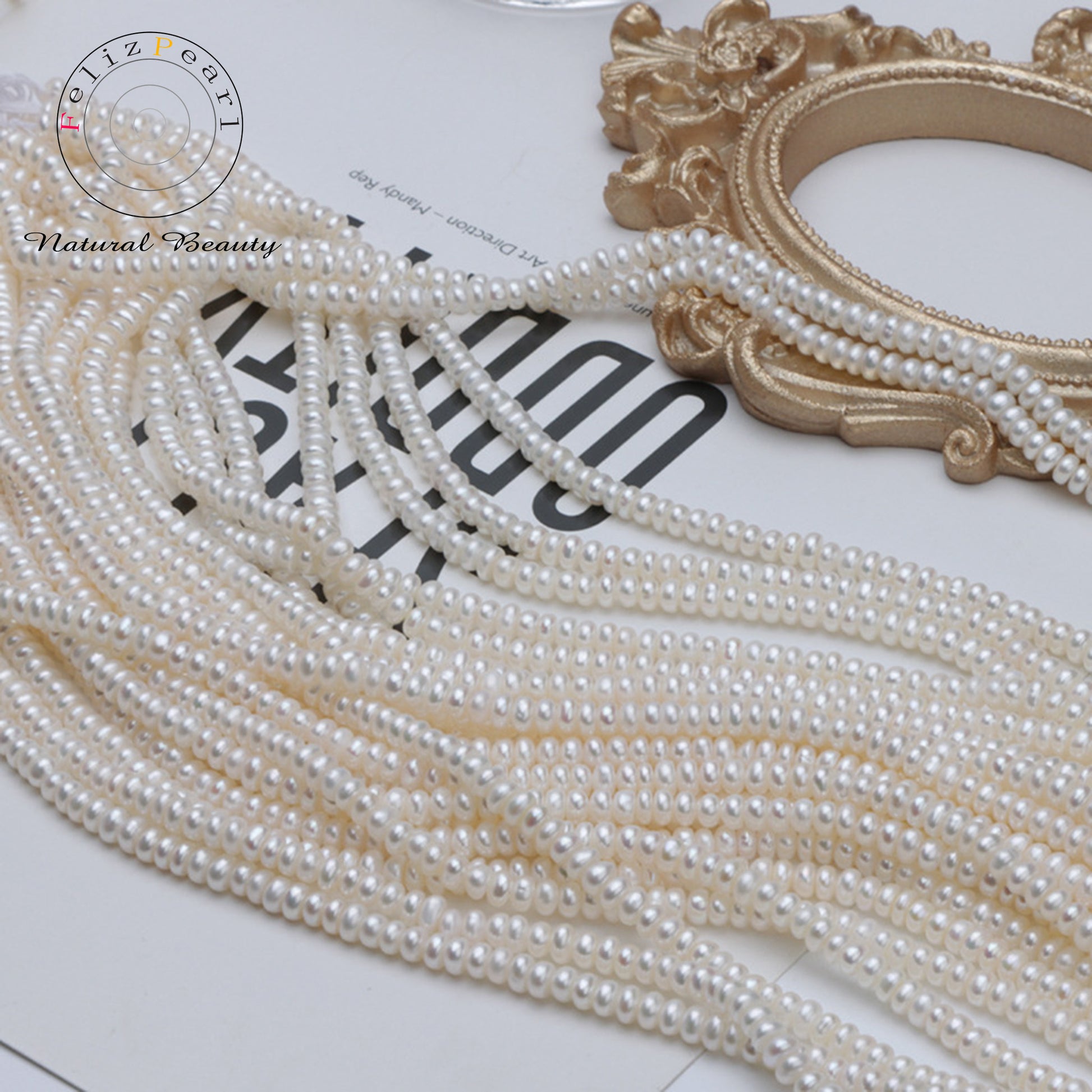 Button shape white pearl strands