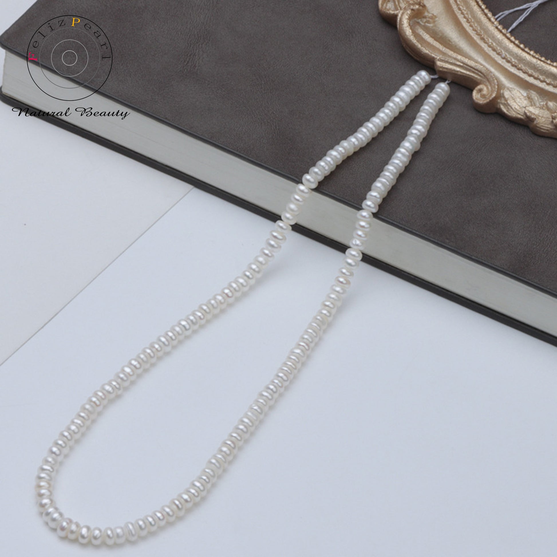 4-5mm White Button Shape Freshwater Pearl Strands - Feliz Pearl 