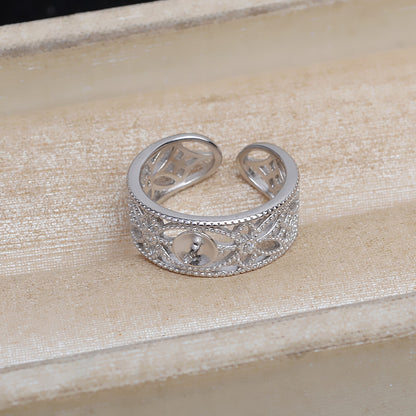 Vintage Hollow Wide Band Pearl Ring Setting-Adjustable Size Ring - Feliz Pearl 