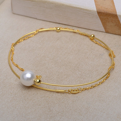Exquisite Women Pearl Bangle Silver Pearl Bracelet Setting - Feliz Pearl 